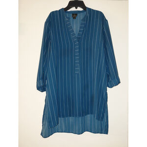 Worthington Ladies Top Size Small 3/4 Roll Up Sleeve Tunic Blue Striped Blouse S